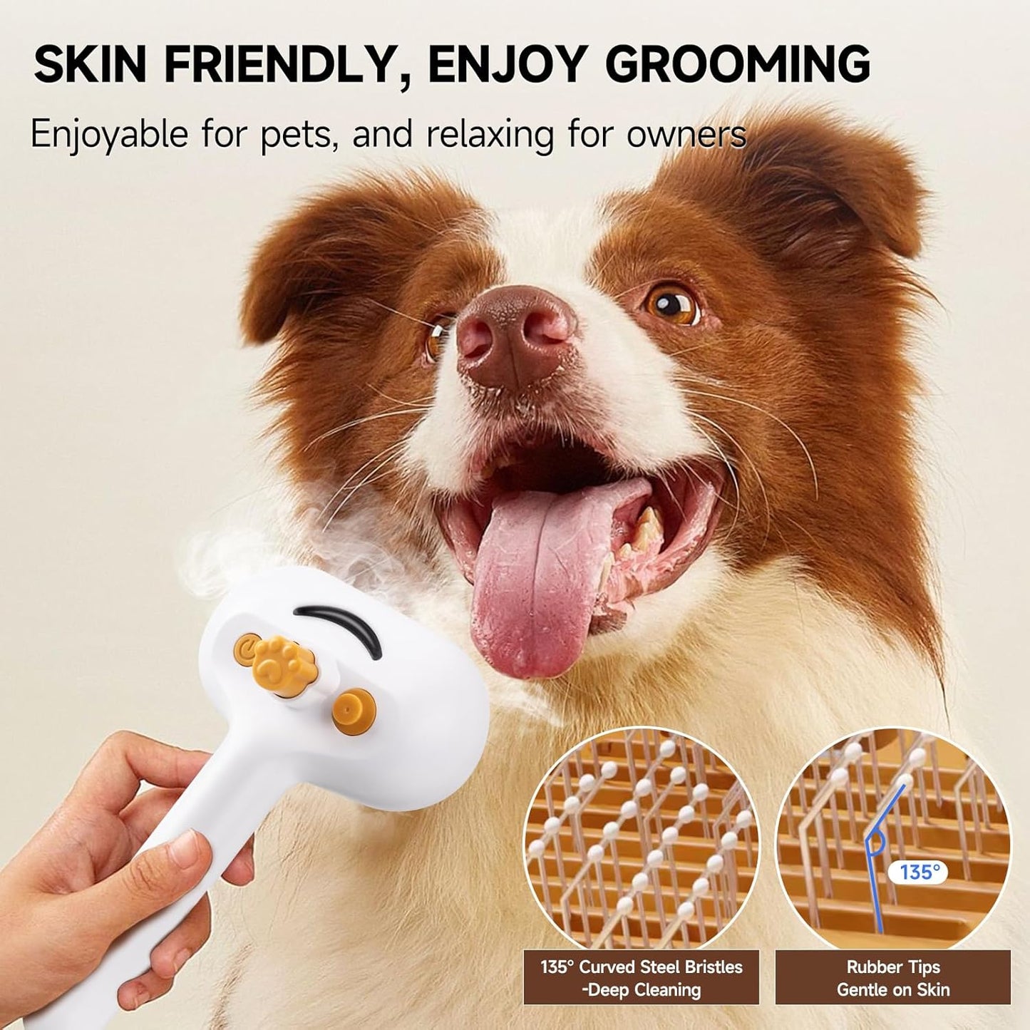 Pet Steam Brush for Dog & Cat – 3-in-1 Spray Hair Removal Comb – Steam for Shedding & Grooming – Water Brush for Long & Short Haired Pets – Spritz Defur Comb – Includes 2*Waterless Shampoo