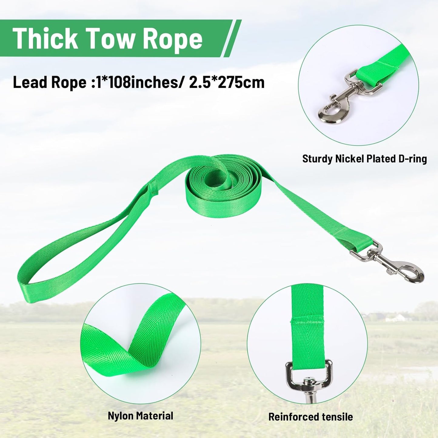 XUANNIAO Easily Adjustable Figure 8 Cow Halter, Double-Ply Premium Livestock Cattle Halters, Colorful Cow Utility Calf Halter with Leading Rope for Miniature Horse Donkey Goat Foal (Medium, Green)