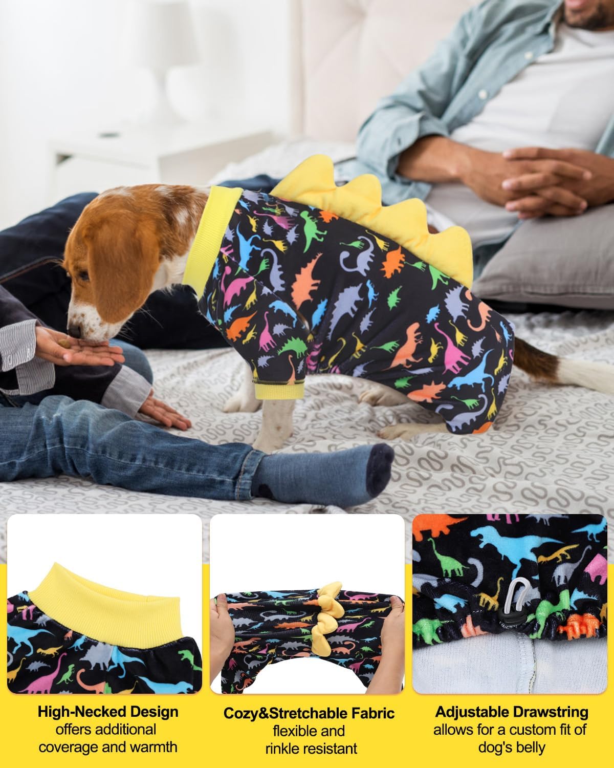 CuteBone Dinosaur Costume Dog Pajamas, Stretchy Spandex Crystal Velvet Sleepwear Coat for Small Dogs, Soft & Warm Pet Outfit Clothes for Cold Weather, Cozy Pullover Design COSP01L