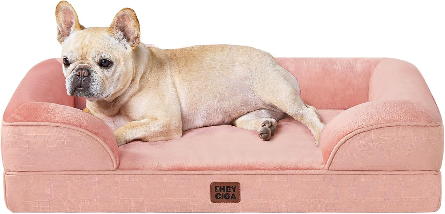 EHEYCIGA Orthopedic Dog Bed for Medium Dogs, Waterproof Memory Foam Medium Dog Beds with Sides, Non-Slip Bottom and Egg-Crate Foam Pet Couch Bed with Washable Removable Cover, Dusty Pink