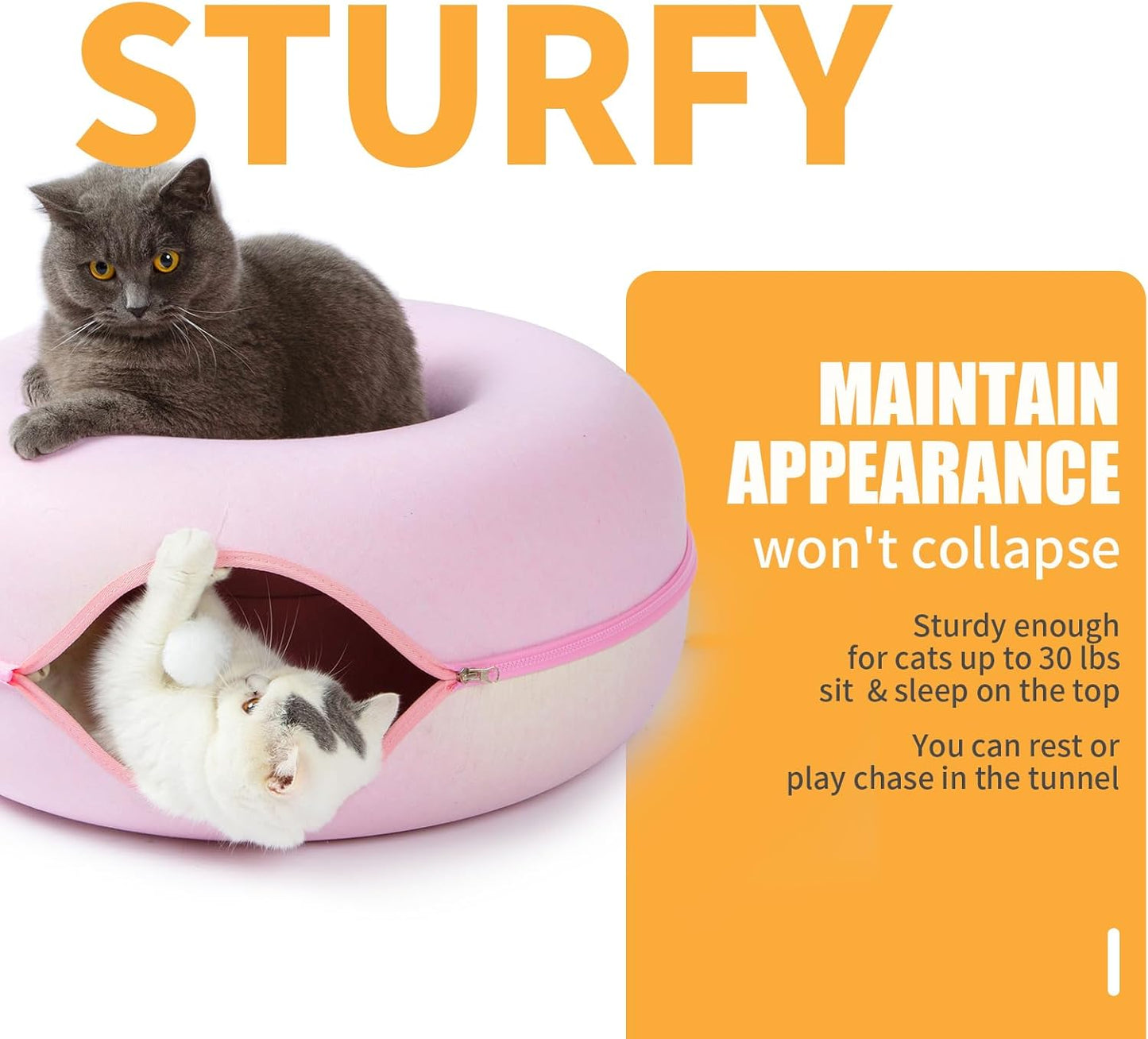 Jia Xi Cat Tunnel Bed & Hideout - Large Indoor Cat Condo & Cave (24 inch, Pink)