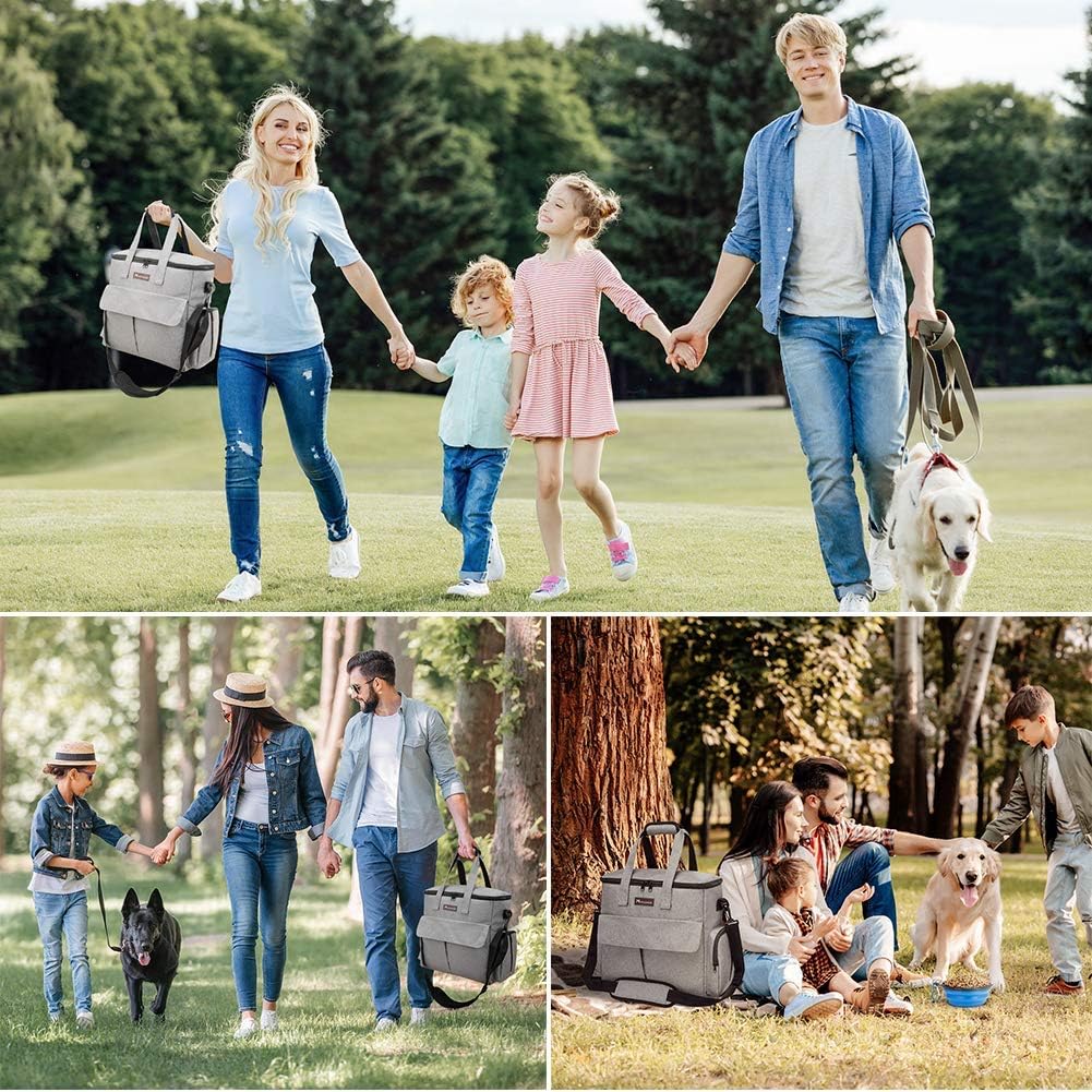 Modoker Dog Travel Bag, Weekend Pet Travel Set for Dog and Cat, Airline Approved Tote Organizer with Multi-Function Pockets, 2 Food Storage Containers, 2 Collapsible Bowls, 1 Feeding Mat (Grey)