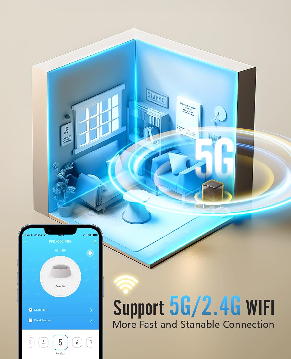 oneisall Automatic Cat Feeder with 5G WiFi, Automatic Cat Food Dispenser for 2 Cats Small Pets, 20 Cups/5L Timed Dry Food Dispenser with APP Control