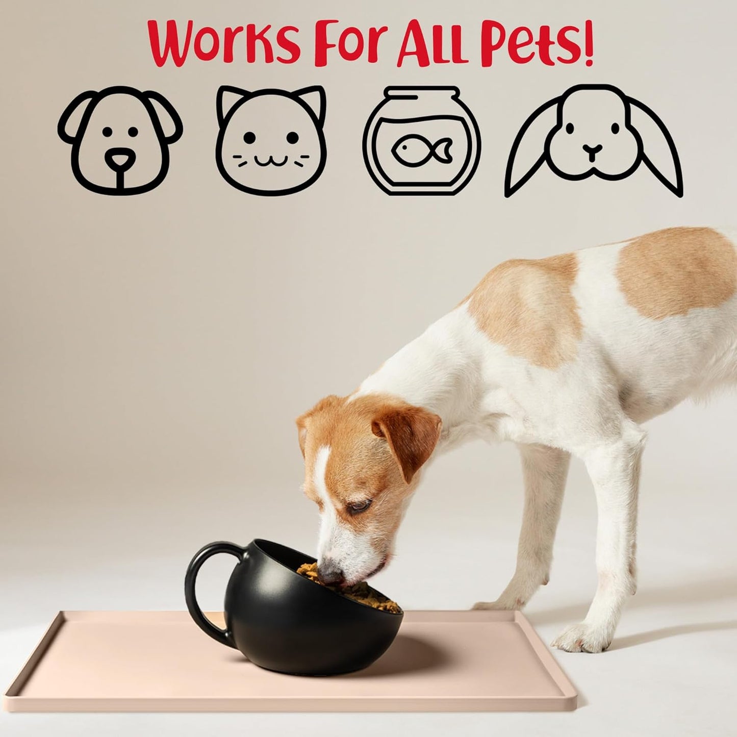 DogBuddy Dog Food Mat – Waterproof Dog Bowl Mat for Food and Water, Silicone Pet Feeding Mats for Floors, Non-Slip Placemat with High Edges for Dogs Bowls, Puppy Essentials (L: 24" x 16", Vanilla)