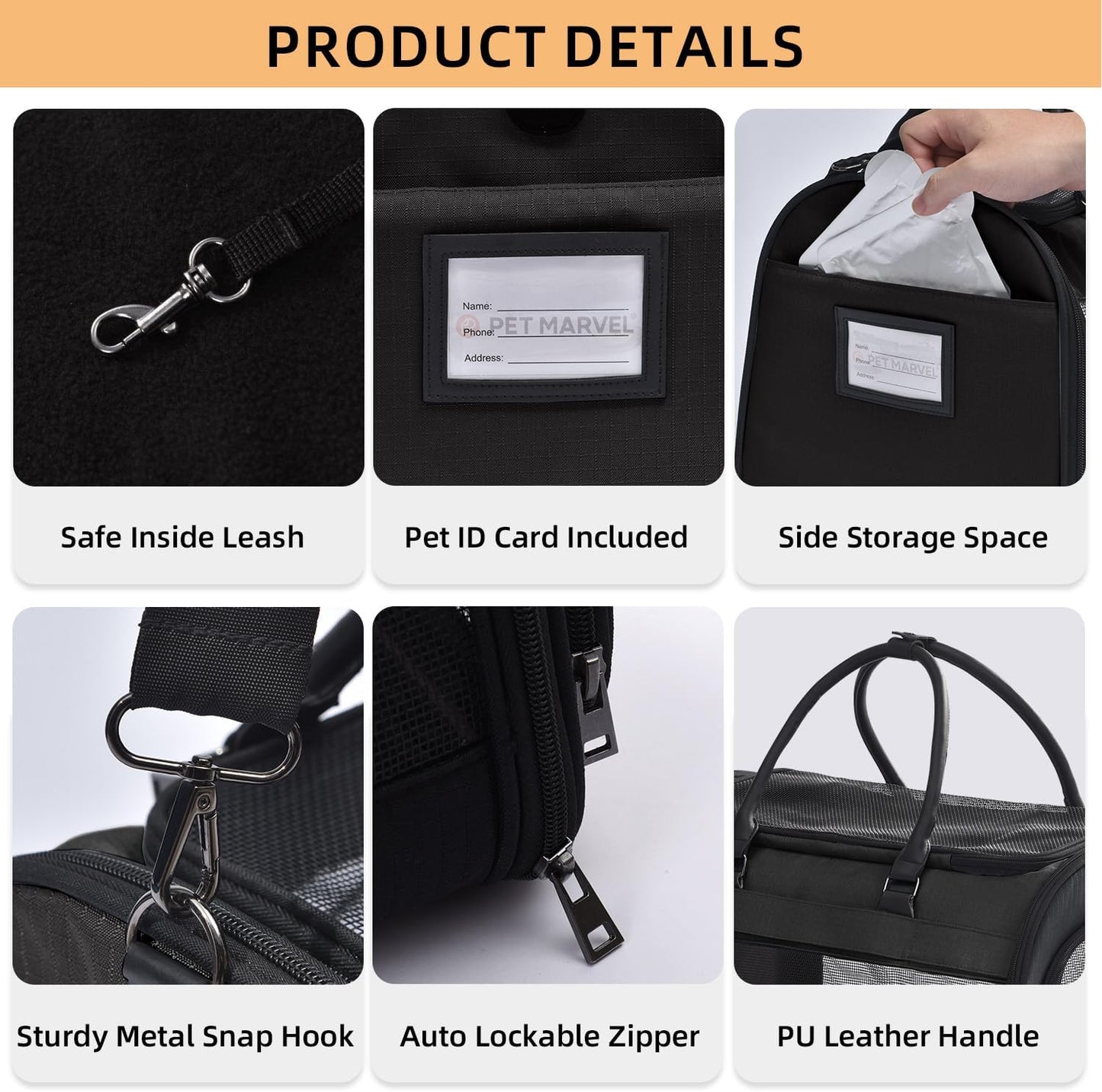 PET MARVEL Cat Carrier Soft Sided for Small Medium Cats Puppy up to 15 Lbs, Airline Approved Mesh Pet Travel Bag, Breathable Bite-Resistant Fabric with Removable Washable Mat