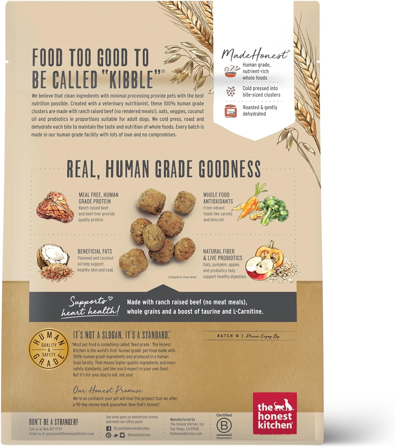 The Honest Kitchen Whole Food Clusters Whole Grain Beef & Oat Dry Dog Food, 1 lb Bag