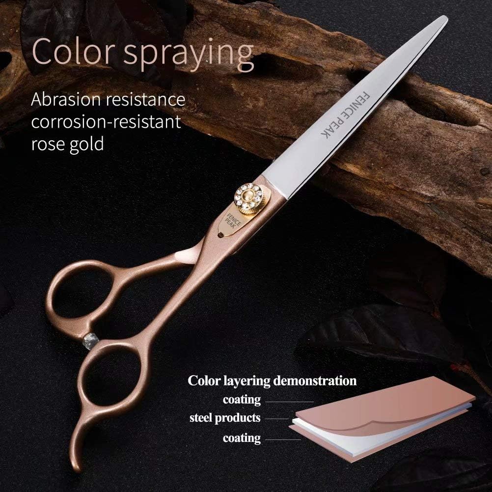 Fenice Peak 7'' Dog Straight Scissors for Grooming 440C Stainless Steel Rose Gold Professional Pet Trimming Scissors Sharp Blades Cutting for Dogs and Cats Shears