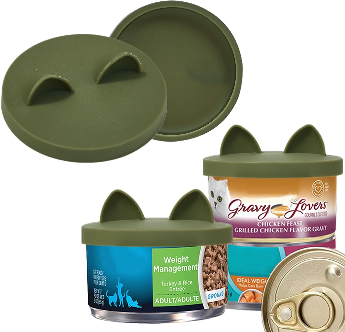 OHMO 2 Pack Cat Food Can Lids, Small Size (3 oz) Silicone Pet Food Can Lids Covers for 3 oz Cat Food Cans, Camo Green