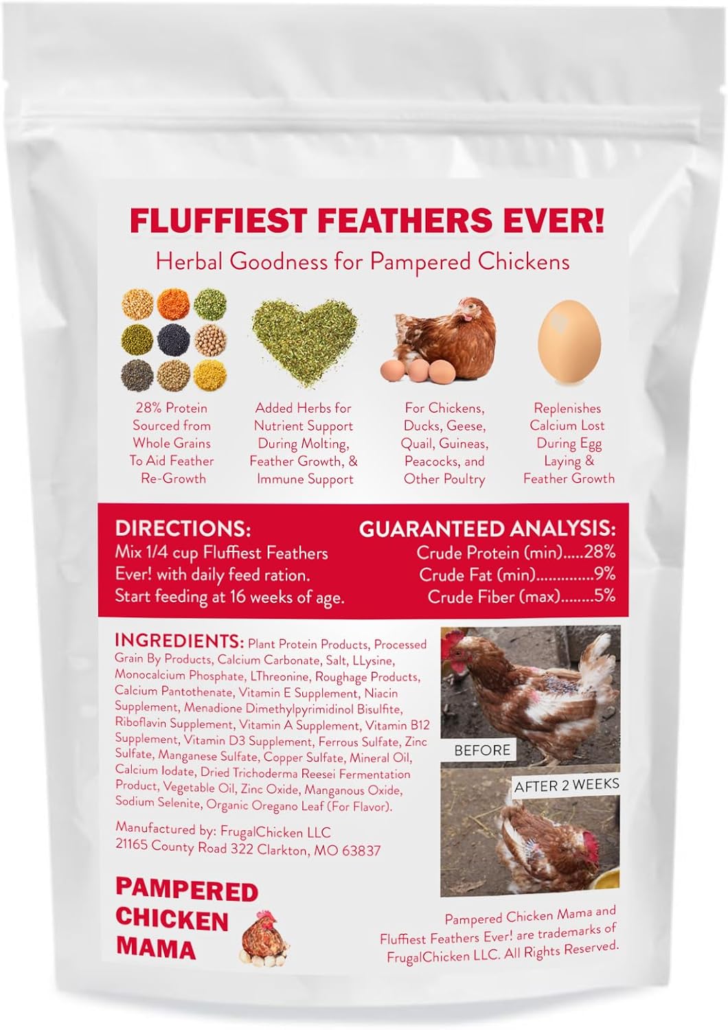 Pampered Chicken Mama Backyard Chicken Molting Supplement: Fluffiest Feathers Ever Backyard Chicken Feed and Supplies for Hens (6 Pound Economy Size)