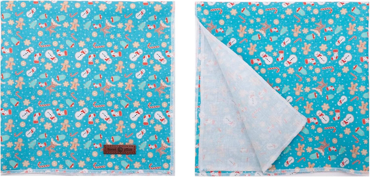 Lionet Paws Christmas Dog Bandana - 1PC Gingerbread Man Dog Bandana, Washable Reversible Cotton Boy Bibs Scarf, Adjustable Square Kerchief for Small to Large Dogs