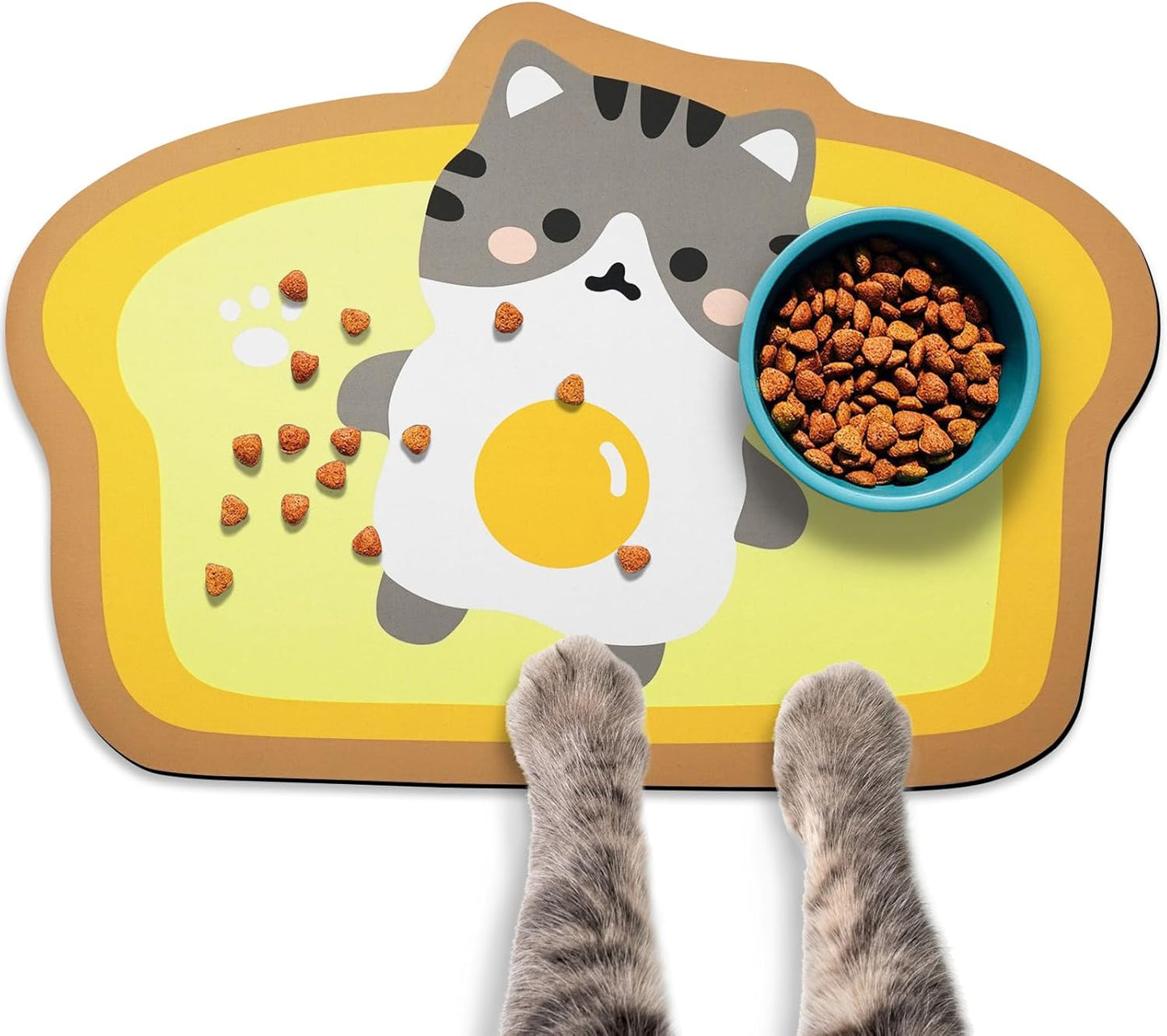 Cat Food and Water Bowl Mat - Absorbent Pet Feeding Placemat for Floor - Yellow 25.9 * 17.7 Inch