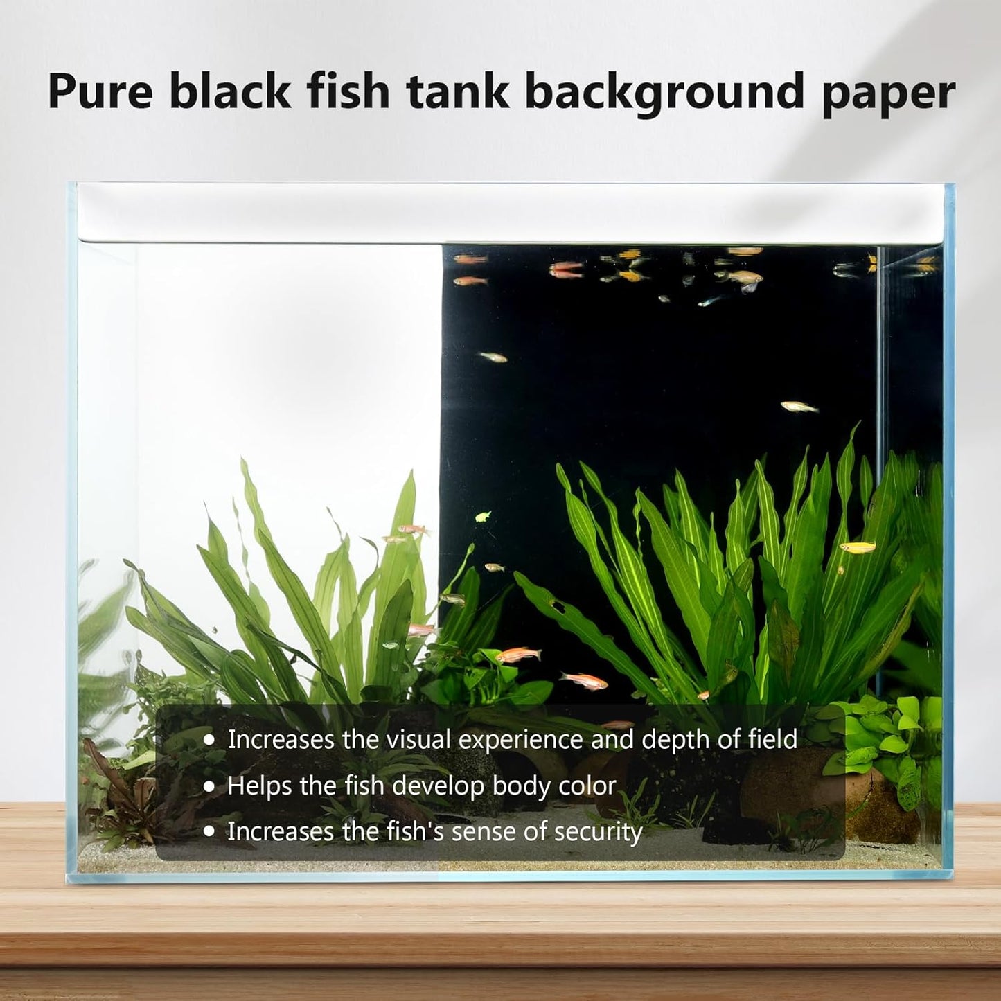 Aquarium Background Paper Decor Fish Tank Backdrop Wallpaper Electrostatic Adhesive, No Glue, Easy to Install, Reusable (19.7”H×59.1" L, Black)
