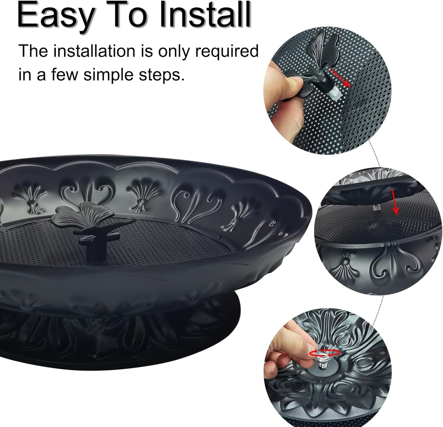 Ground Platform Bird Feeder Tray,11” Metal Large Standing Bird Feeder Mesh Seed Tray，for Outdoor Garden (Black-1 Pack)