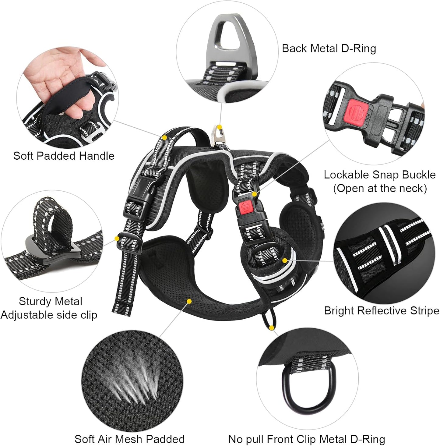 Timos Dog Harness, No-Pull Pet Harness with 2 Leash Clips, 3 Snap Buckles Adjustable Soft Padded Dog Vest, Reflective No-Choke Pet Oxford Vest with Easy Control Handle for Small Medium Large Dogs