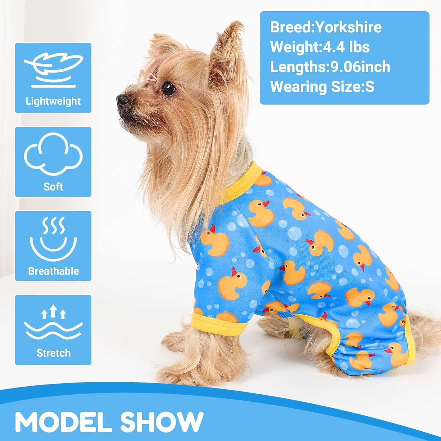 Dog Pajamas Small Sized Dogs Stretchable Summer Dog Clothes Pjs 4 Legs Girl Boy Cute Soft Puppy Outfits Doggie Cat Jammies Jumpsuit Sleeper for Pet, Blue Duck, XS