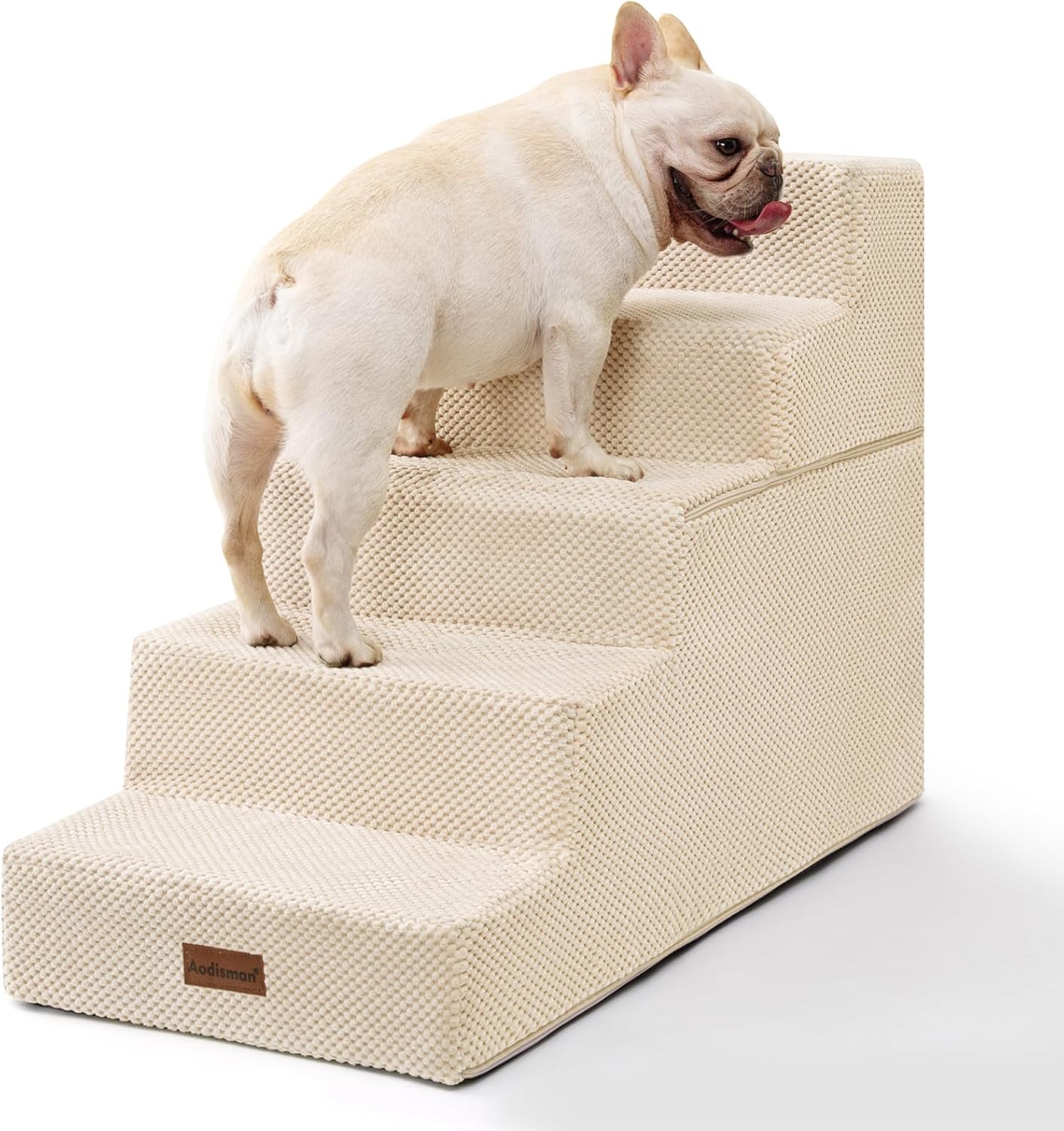 Dog Stairs for High Bed 22.6" H,5-Step Dog Steps for Small Dogs and Cats,Indoor Non-Slip Balanced Pet Stairs are Suitable for Puppy,Older Cat,Beige