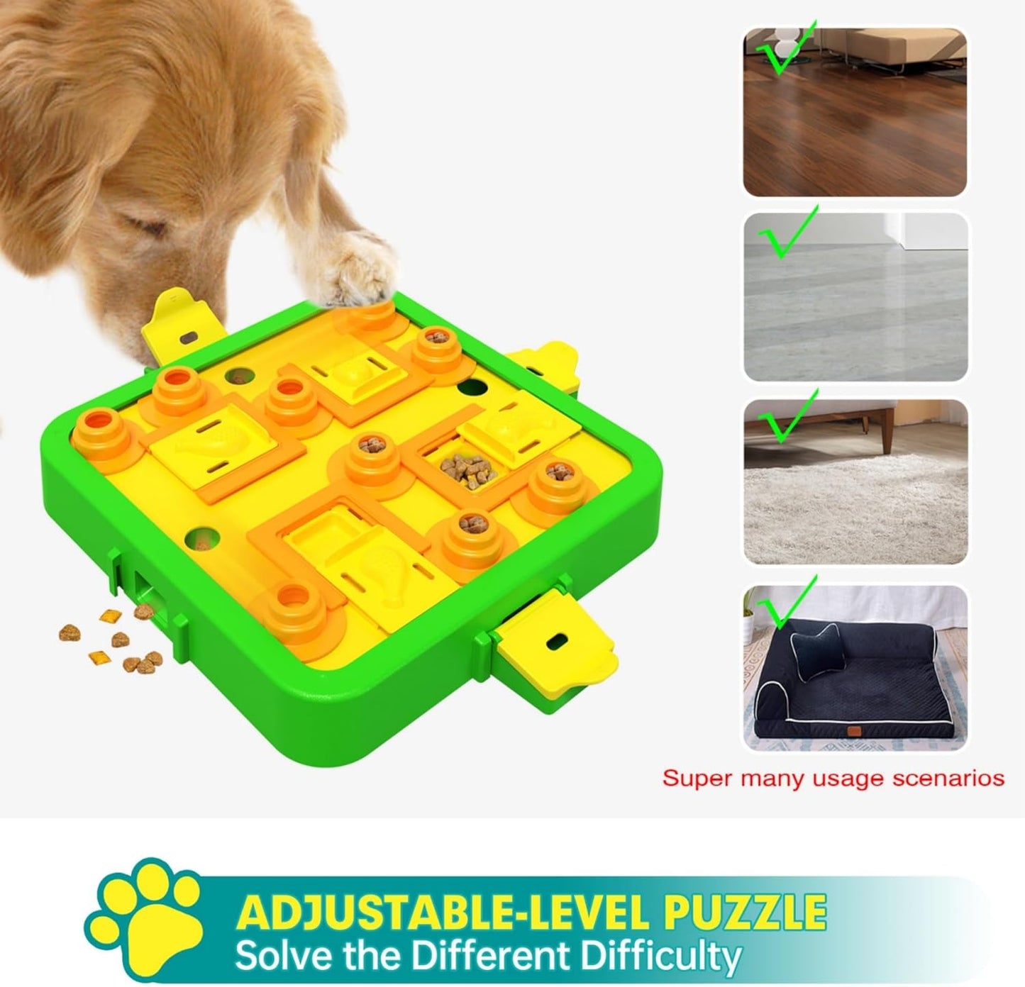 Dog Puzzle Toy Mental Stimulation - Level 3 in 1 Dogs Food Feeder Puzzle, Dog Treat Puzzle Feeder (Advanced-Green Board)