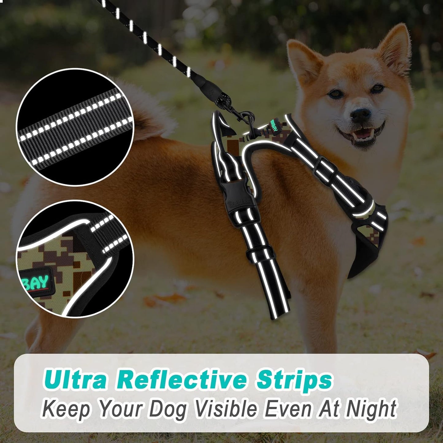 BARKBAY No Pull Dog Harness Large Step in Reflective Dog Harness with Front Clip and Easy Control Handle for Walking Training Running(Desert camo,XL)