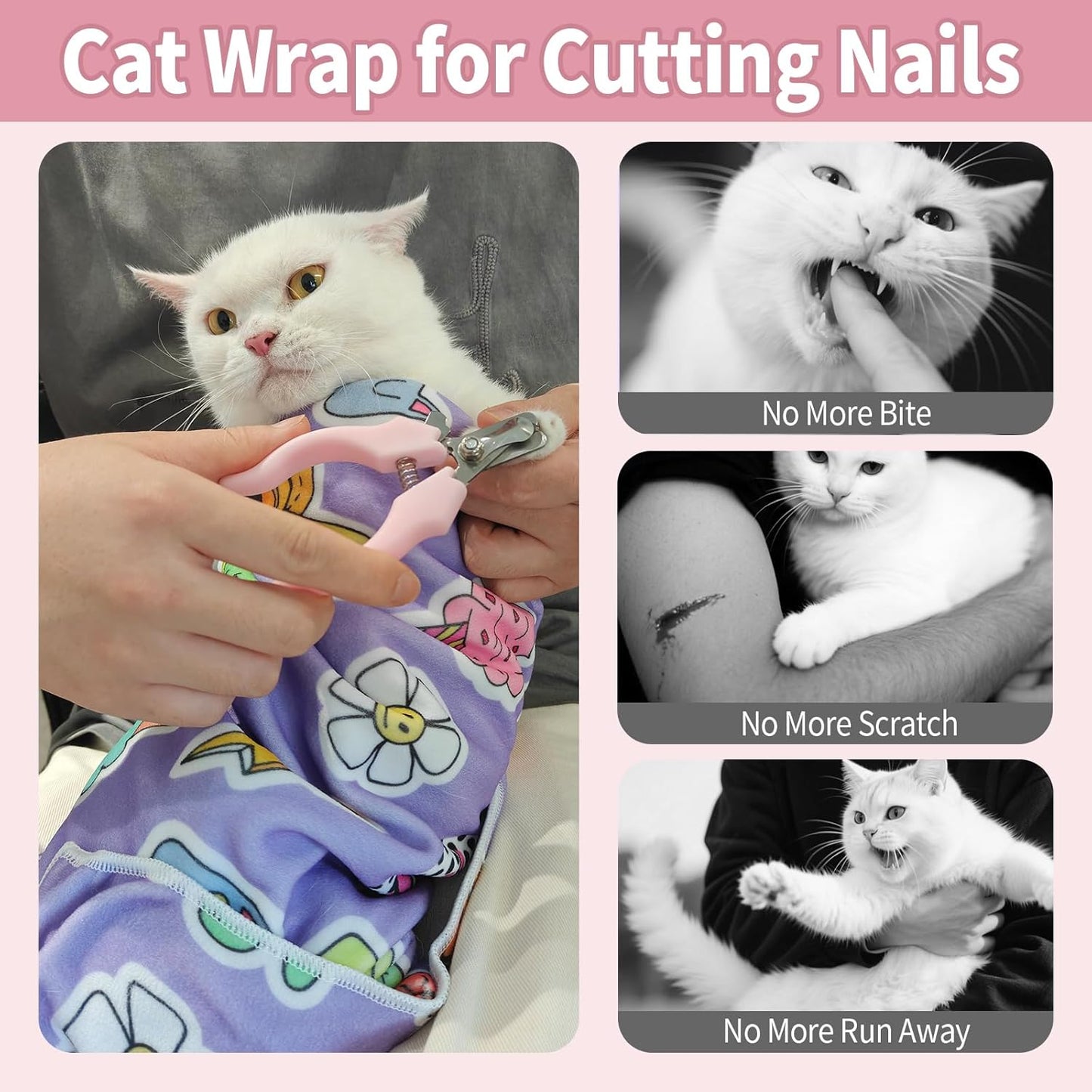 27.6" Cat Grooming Wrap,Self-Adherent Cat Wrap for Cutting Nails,Anti-Escape Cat Swaddle Wrap,Multifunctional Anti-Scratch Cat Restraint Wrap for Medicine,Nail Clipping,Ear Cleaning(Within 15lbs)