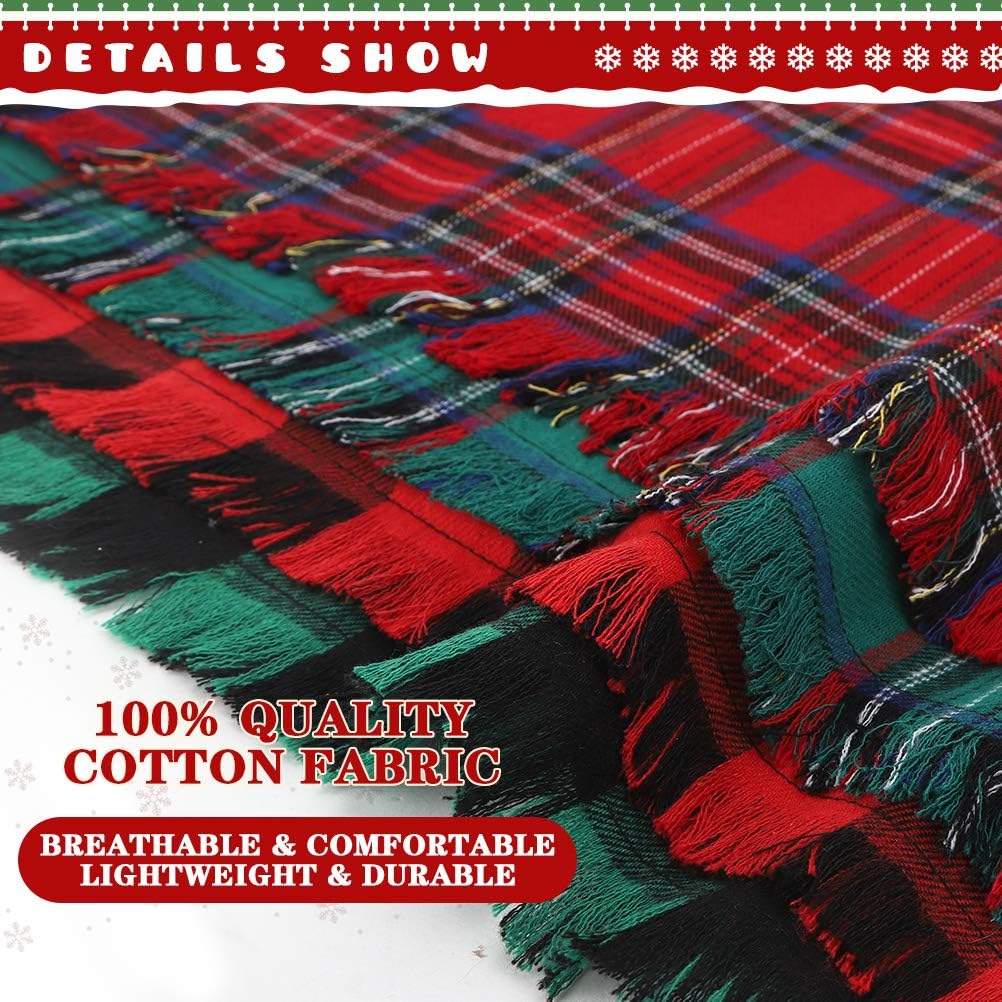 KOOLTAIL Christmas Plaid Dog Bandana 4 Pack - Classic Triangle Scarf Tassels Style Holiday for Dogs Cats Puppy