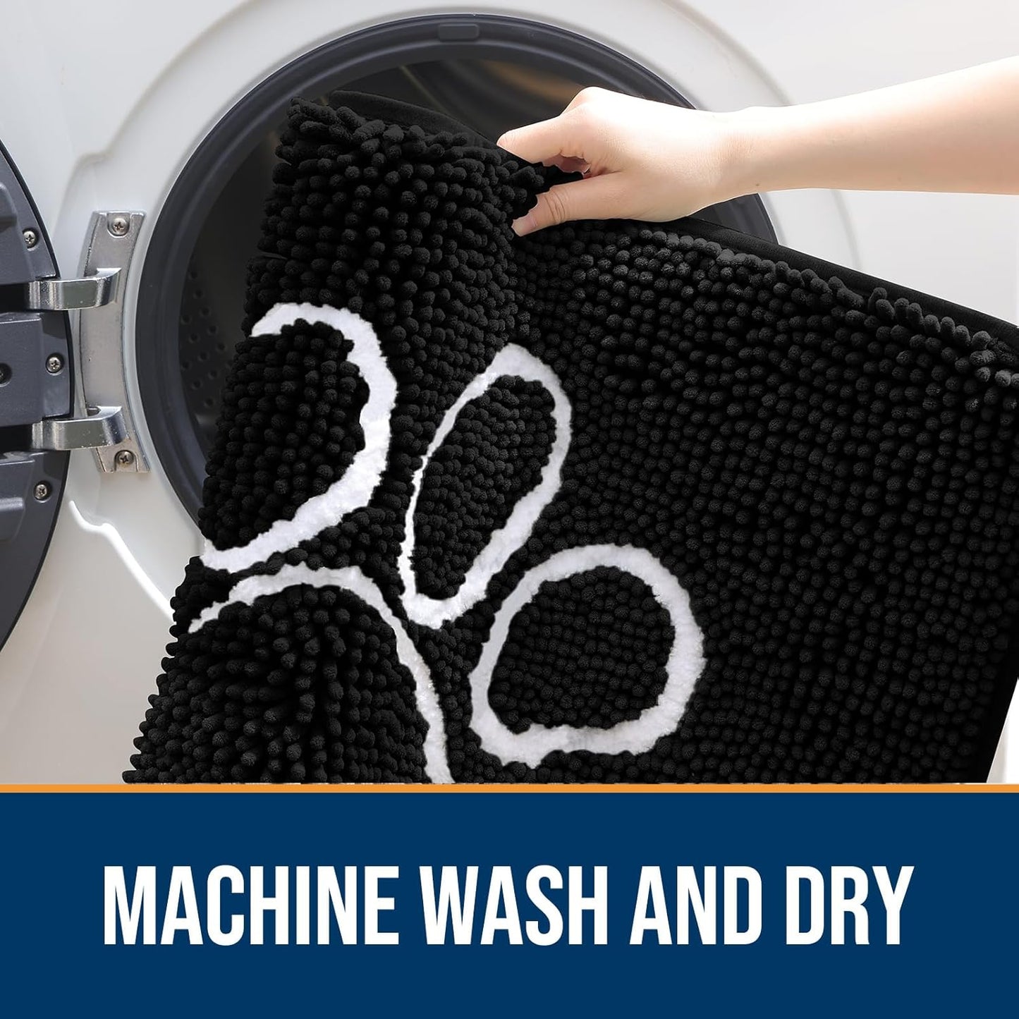 OLANLY Door Mat for Muddy Dog Paws 36x24, Ultra Absorbent Chenille Mud Doormat with Paw Print Design, Non-Slip Washable Doormat for Indoor Entryway, Quick-Dry Pet Bed Mats for Dirty Dogs, Black