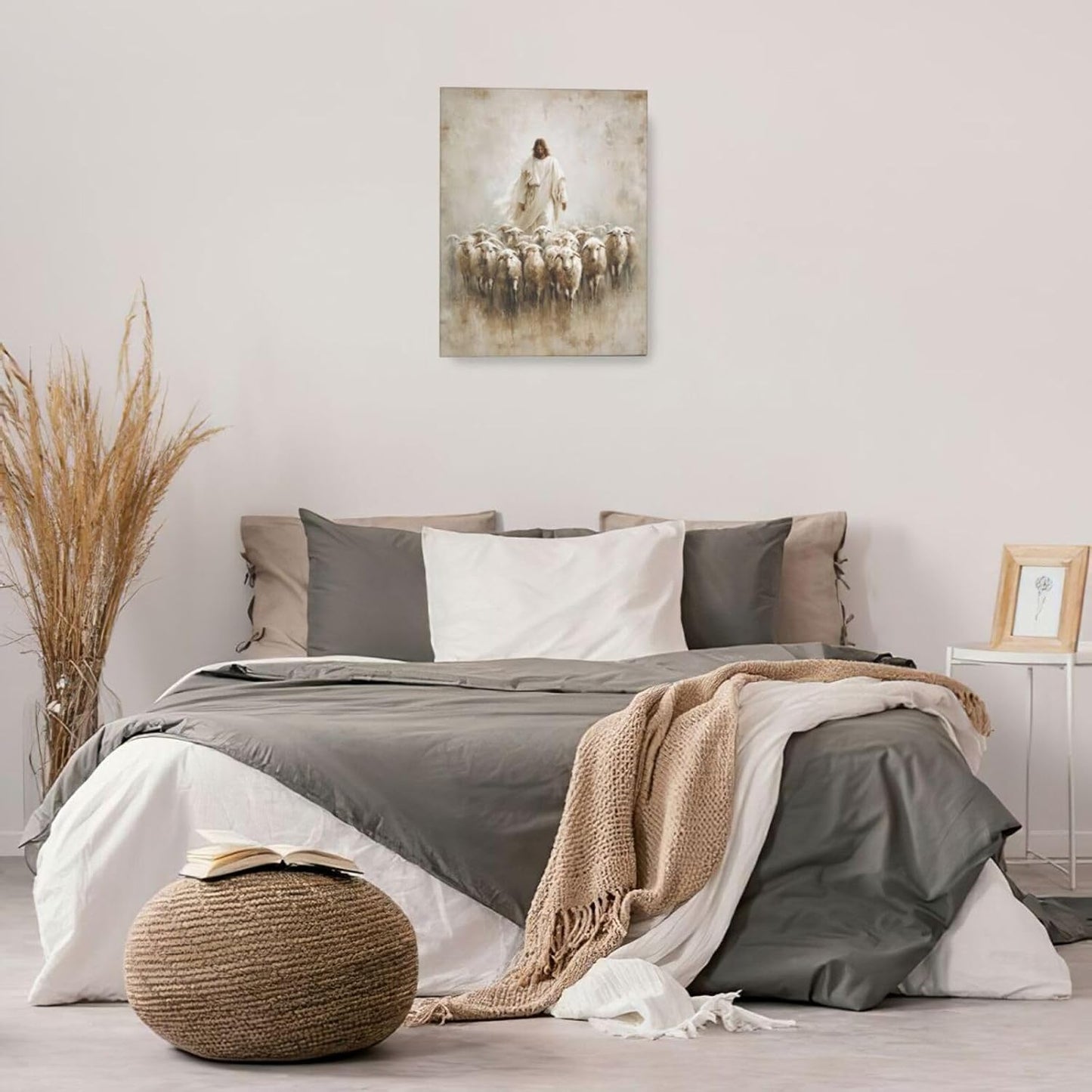 Jesus and Lamb Wall Art Christian Jesus Lamb Canvas Wall Decor Christ Religious Pictures painting Print Framed Artwork Decorations Gifts for Living Room Bedroom Prayer Room Church 16"x20"