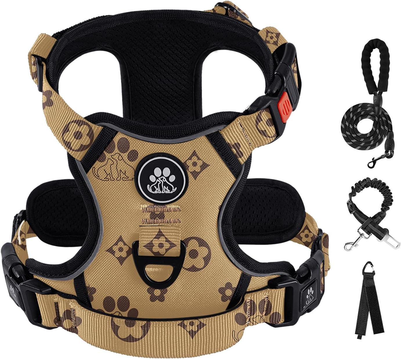 IVY&LANE No Pull Dog Harness with Leash Set, Reflective No Choke Pet Vest,Adjustable Oxford Dog Vest Harness with Easy Control Handle for Small Dogs (Light Brown,S)