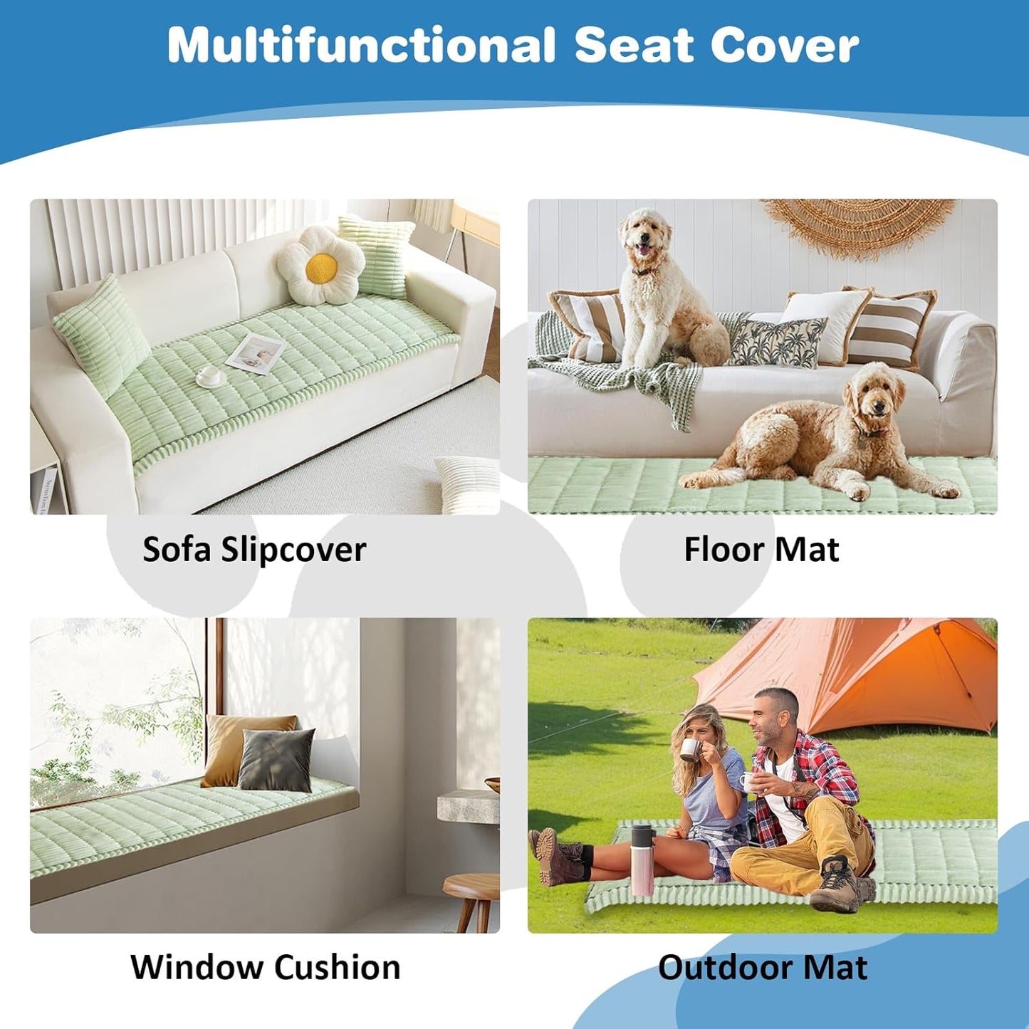 VClife Dog Car Seat Cover for Backseat Extender, Anti Slip Dog Bed Mat Travel Blanket, Pet Friendly Backseat Cover for Cars, SUVs, Small Trucks, Back Seat Extender Protector (Sage Green, 51"×23.6")