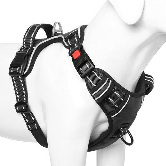 Timos No Pull Dog Harness, Release at Neck Reflective 3 Snap Buckles Adjustable No Choke Pet Vest with Front & Back 2 Leash Clips, Soft Padded Control Training Handle for Small Medium Large Dogs