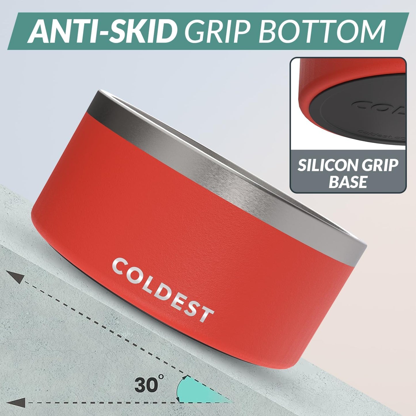 Coldest Dog Bowl - Anti Rust Metal, Non Slip, 3 Layers Insulated Stainless Steel Dog Bowls - Spill Proof & Heavy Duty - Water Bowl for Dogs, Cats & Pets, Dish Washer Safe (200 oz, Crimson Red)