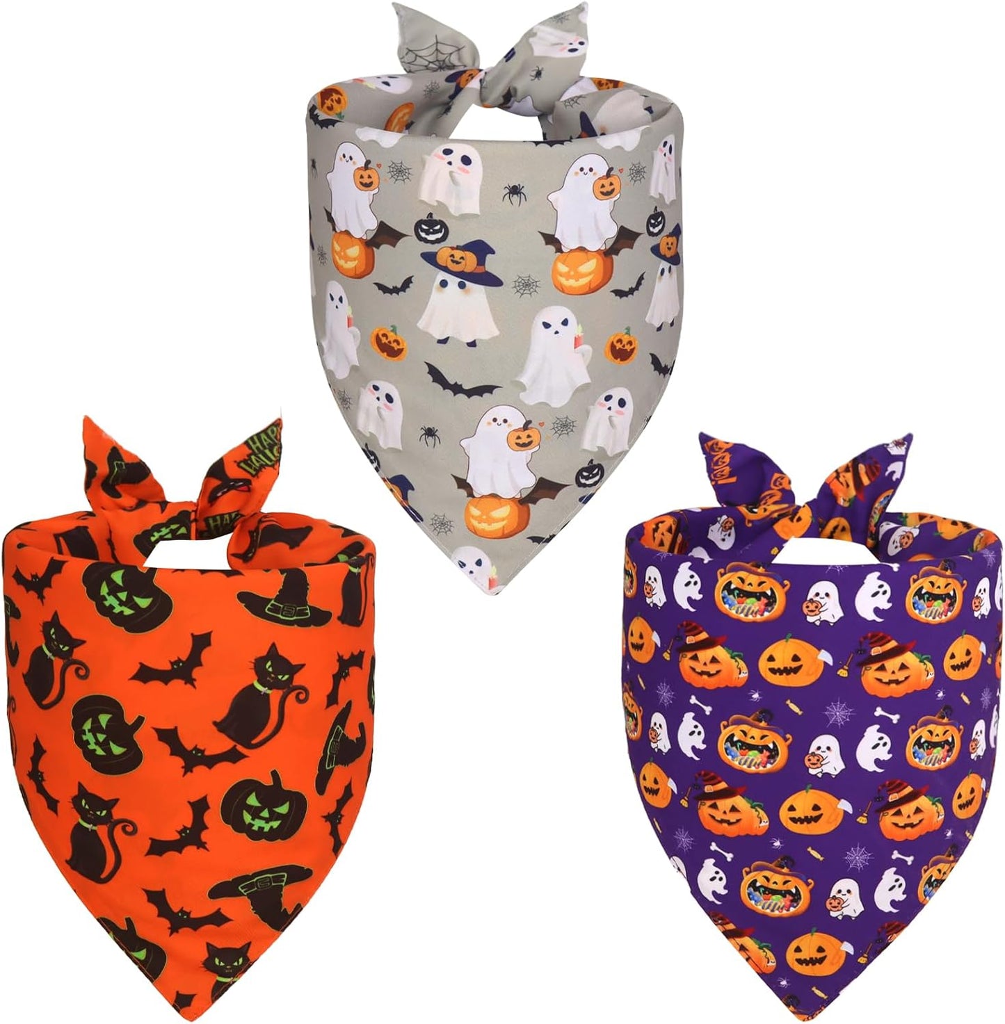 Halloween Dog Bandanas Large 3PCS, 6 Pattern Fall Scarf for Boy and Girl, Triangle Reversible Bibs Breed for Puppy Pets