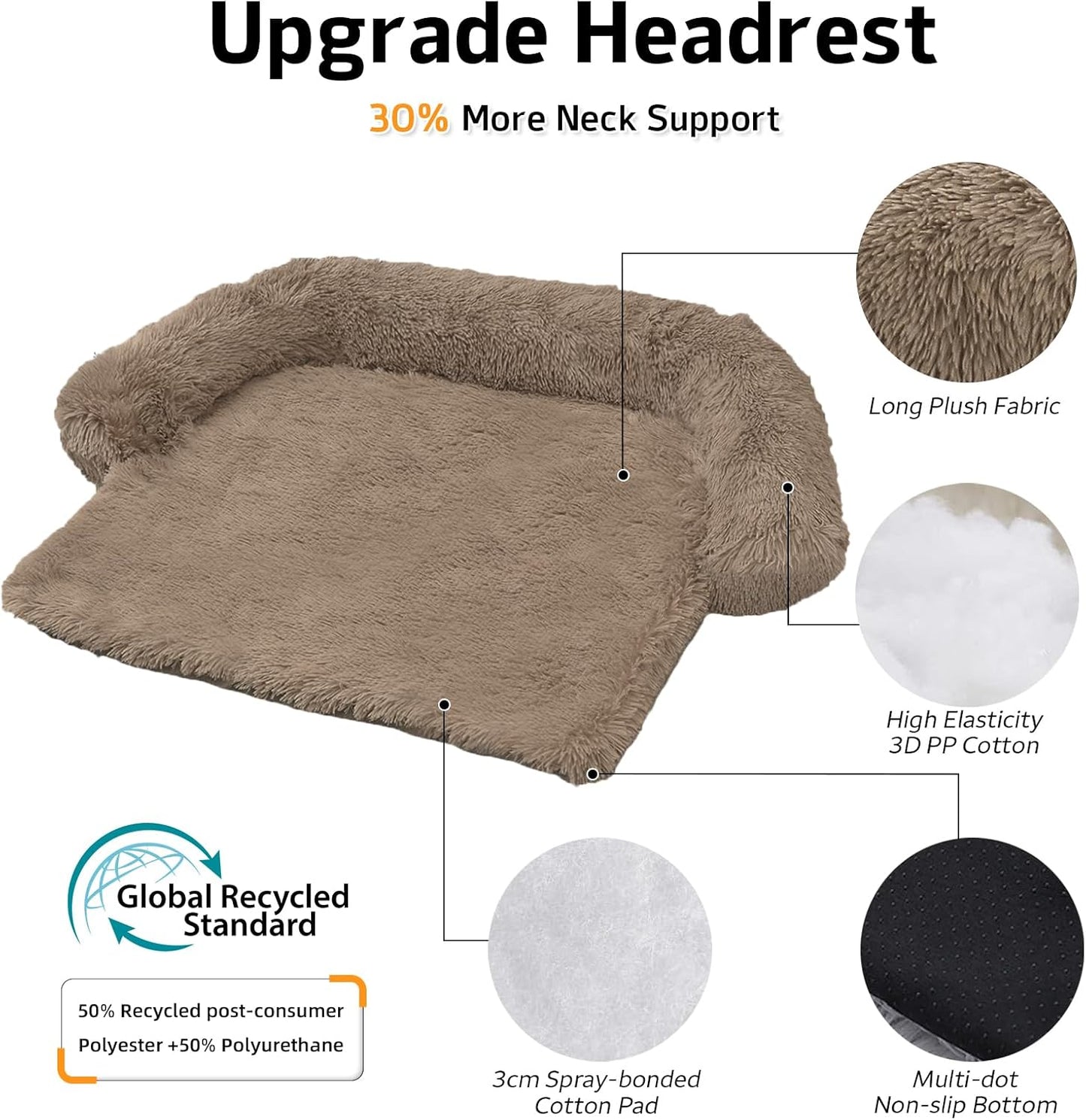 GGIB Calming Dog Bed Fluffy Plush Dog Mat for Furniture Protector with Removable Washable Cover for Large Medium Small Dogs and Cats (Extra Extra Large, Camel)