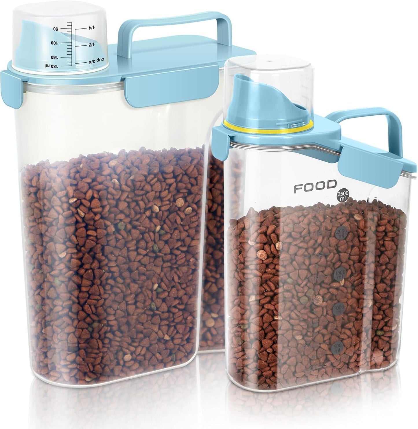 Dog Food Storage Container, Upgraded Large Nozzle BPA-free, 8-12 LBS Plastic Pet Food Storage Containers, With 4 Sealed Clasps, 1 Measuring Cup and Handle (2, Natural Blue (3L+5L), (3L+5L))