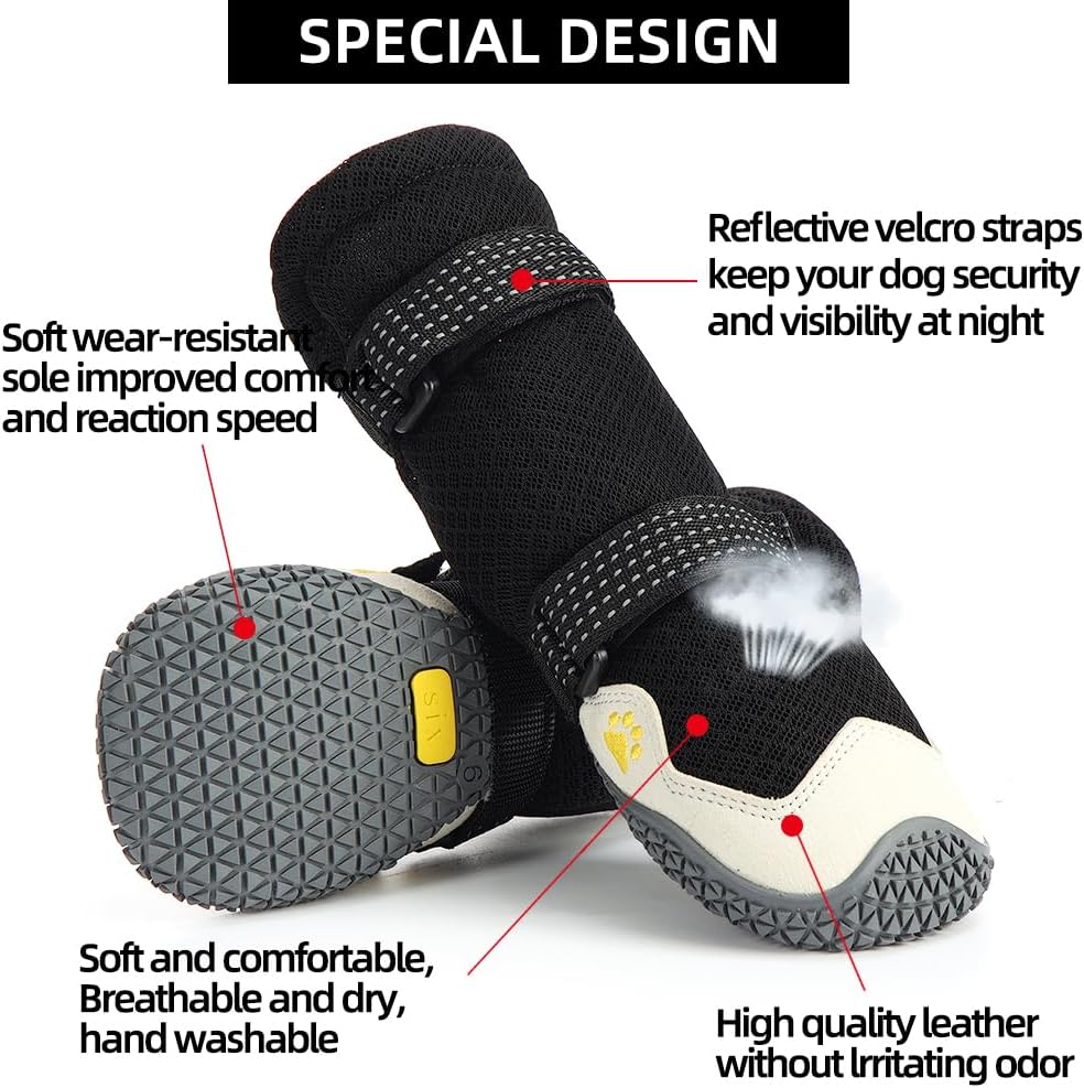 Dog Shoes for Hot Pavement Anti-Slip Dog Boots & Paw Protectors Breathable & Waterproof Dog Shoes for Small to Large Dogs with Reflective Straps Pet Dog Boots for Hiking Summer Outdoor