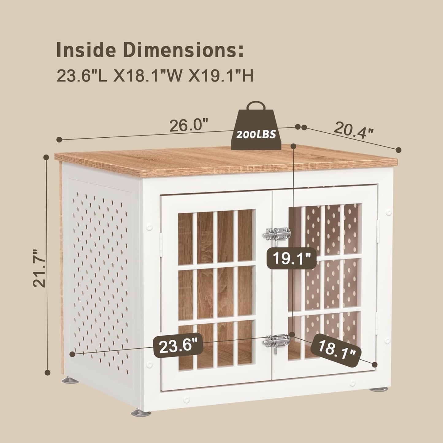 26" Heavy Duty Dog Crate Furniture for Small Dogs, Metal Kennel for High Anxiety Dogs, Chew Proof Pet Cage Indoor, Decorative Dog Kennel End Table,White