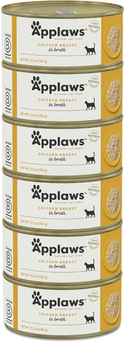 Applaws Natural Wet Cat Food in Broth, Limited Ingredient Canned Wet Cat Food, No Additives, Made with Natural Ingredients, Chicken Breast in Broth (6 x 5.5oz Cans)