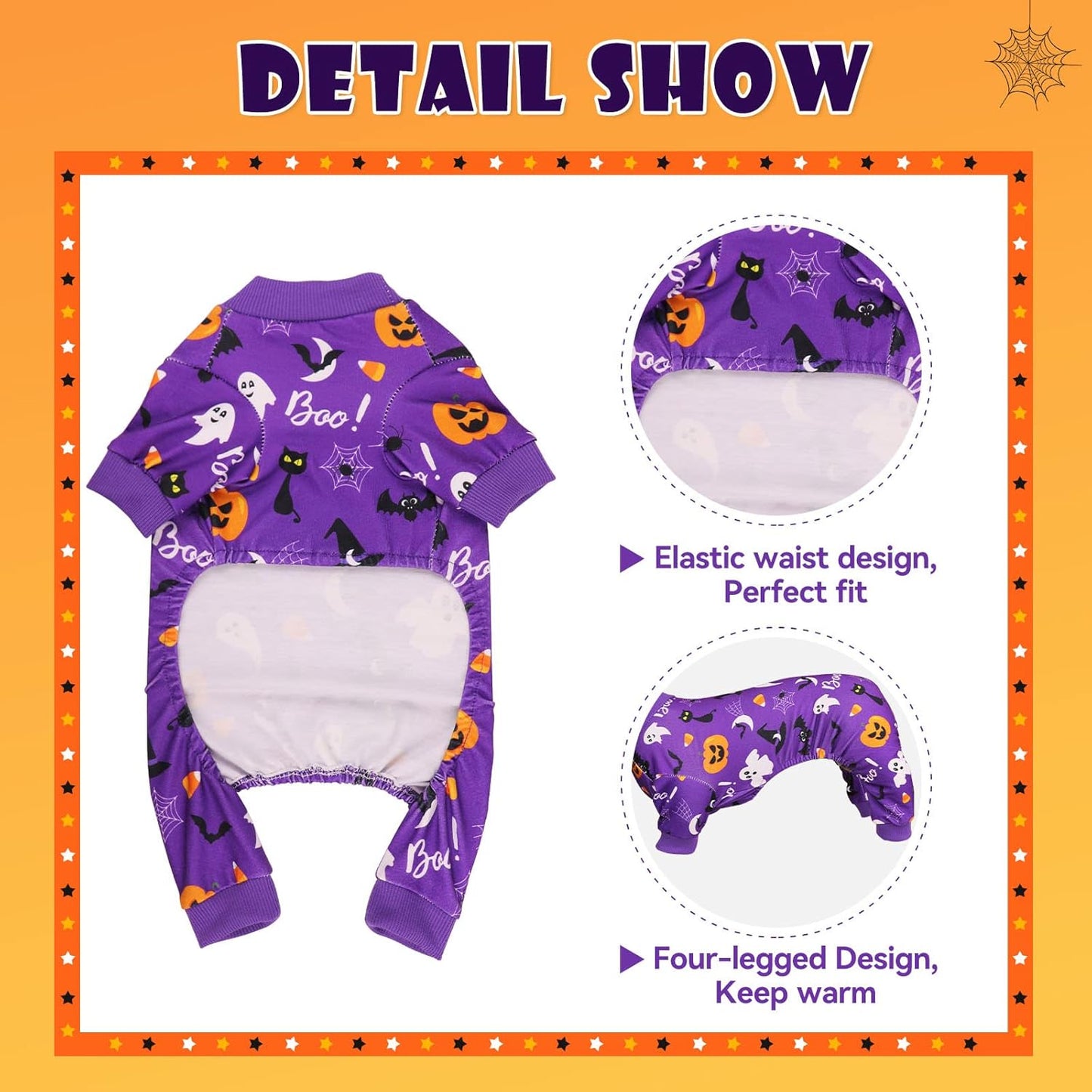 Dog Halloween Pajamas Dog Costumes Pjs Stretchy Funny Costumes Pet Clothes Outfit Pajamas for Small Dogs Puppy Cat(XS)