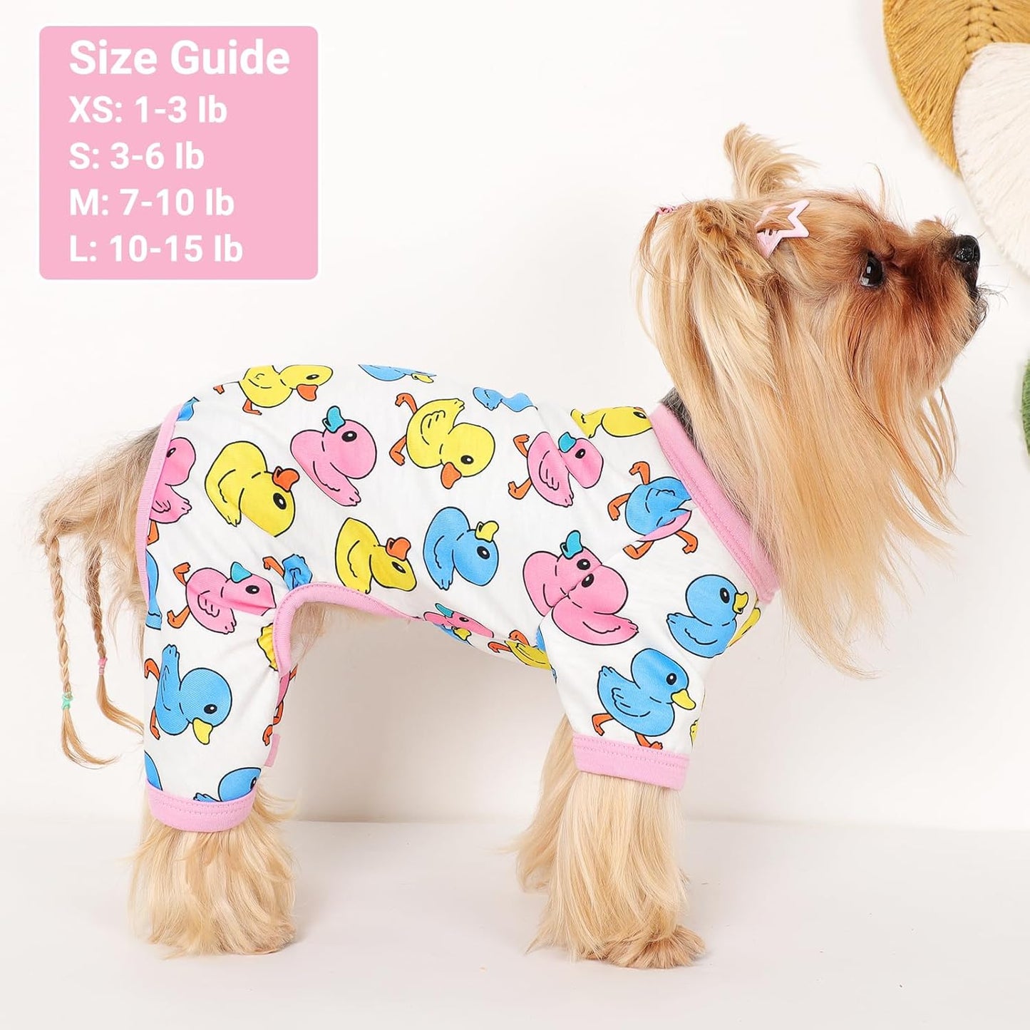 Dog Pajamas Small Sized Dogs Stretchable Summer Dog Clothes Pjs 4 Legs Girl Boy Cute Soft Puppy Outfits Doggie Cat Jammies Jumpsuit Sleeper for Pet (Duck, Large)