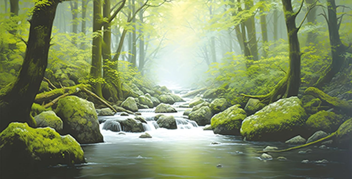 36X20IN Tropical Forest Terrarium Background, Natural Green Forest Tree Reptile Habitat Background, Misty Rainforest Aquarium Background, with 8 EVA Double-Sided Tape