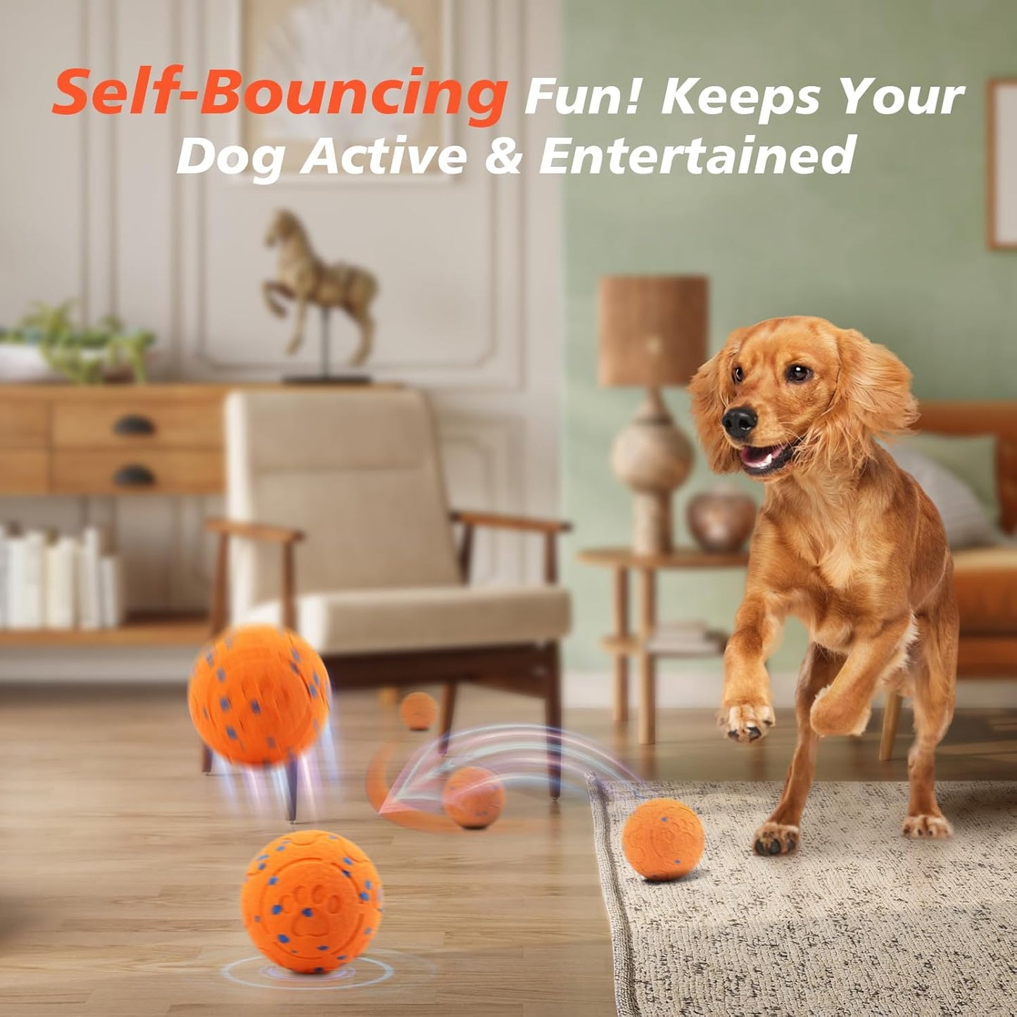 Interactive Dog Ball Toy, Automatic Moving Bouncing Rotating Smart Ball with 3 Modes, Durable E-TPU Material for Medium & Large Dogs, IP54 Waterproof Stimulation Toy to Keep Dog Busy & Active