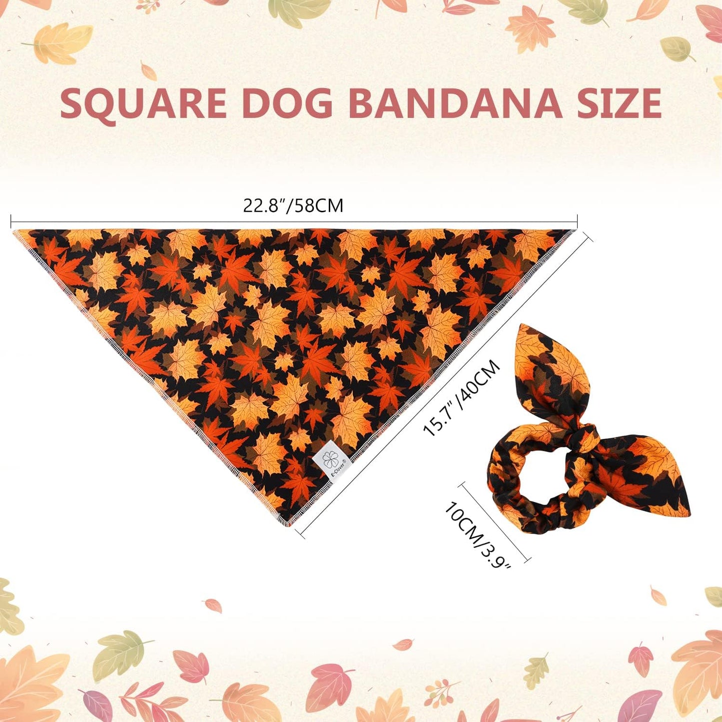 E-Clover Fall Dog Bandana & Matching Scrunchie Set Pet Scarf Kerchief Bibs Dog Outfit for Small Dogs Puppy Owner Gifts Orange Black Maple Leaves