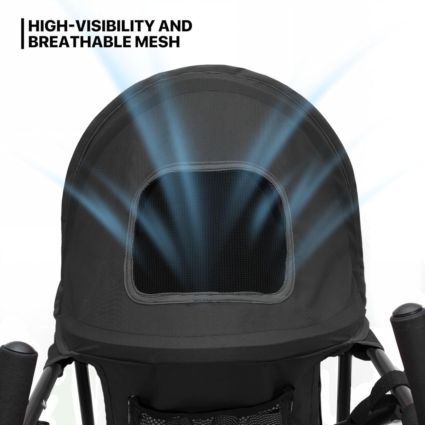 MoNiBloom 4 Wheels Pet Stroller, Easy-Fold Puppy Cage Jogger Stroller with Sun Cover, Pad and Rear Storage Bag, Breathable and Visible Mesh for Small/Medium Pets up to 22 lbs, Black