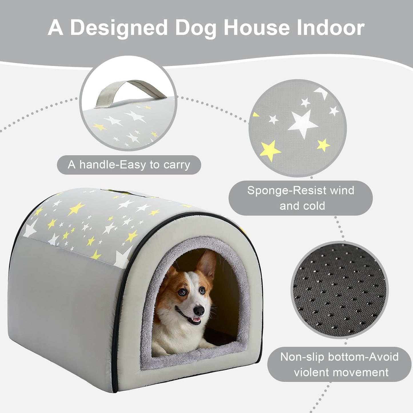 Jiupety 2 in 1 Dog House Indoor, Comfy Cave Bed Covered Dog Bed, Portable House for Large Dogs, 3XL(39"×32"×28"), Up to 90 Lb, Grey