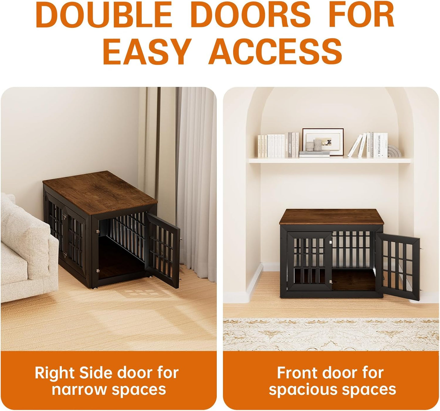 38" Heavy Duty Dog Crate Furniture for Small,Medium and Large Dogs,Rustic Wooden Dog Cage Kennel Indoor Furniture with Waterproof Top,Decorative Pet House Side End Table (Black & Wood)