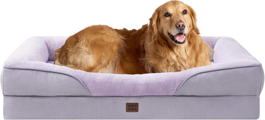 EHEYCIGA Memory Foam XL Dog Bed for XLarge Sized, Extra Large Orthopedic Dog Sofa with Sides and Waterproof Liner, Washable Bolster Pet Couch with Removable Cover, 42x30x7.5 Inch, Purple
