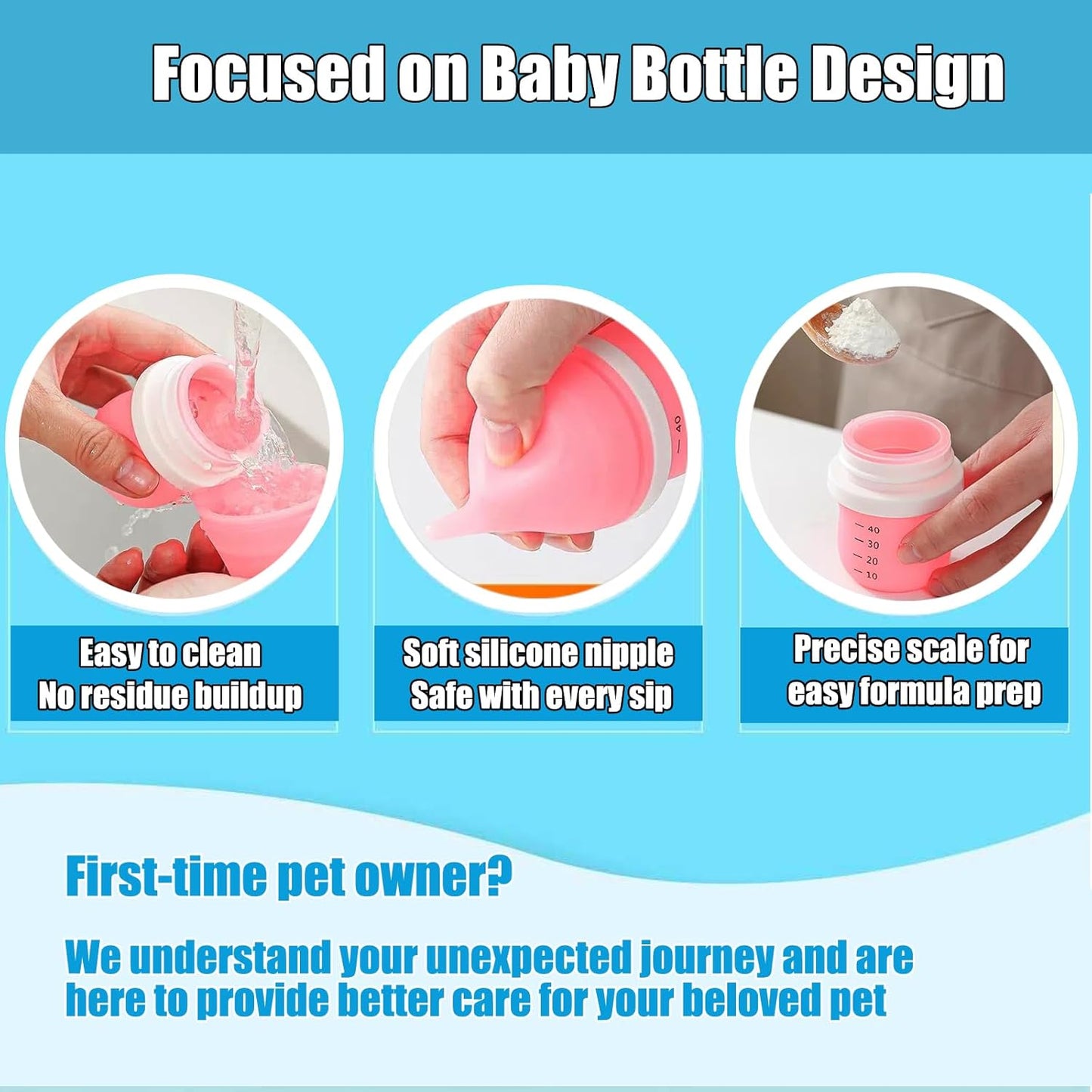 Kitten Bottles for Nursing,Puppy Bottles for Nursing Puppy Milk, Anti-Choking Puppy Feeder Design, with 2 Extra Replaceable Silicone Nipples for Convenient Replacement (Pink)