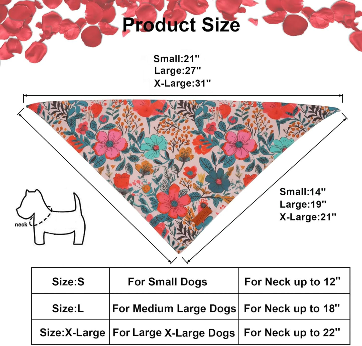 PTDECOR Flower Dog Bandana,2 Pcs Floral Reversible Dog Scarf, Multi Size, Triangle Pet Bandanas for Medium Large Dogs (Flower, Large)
