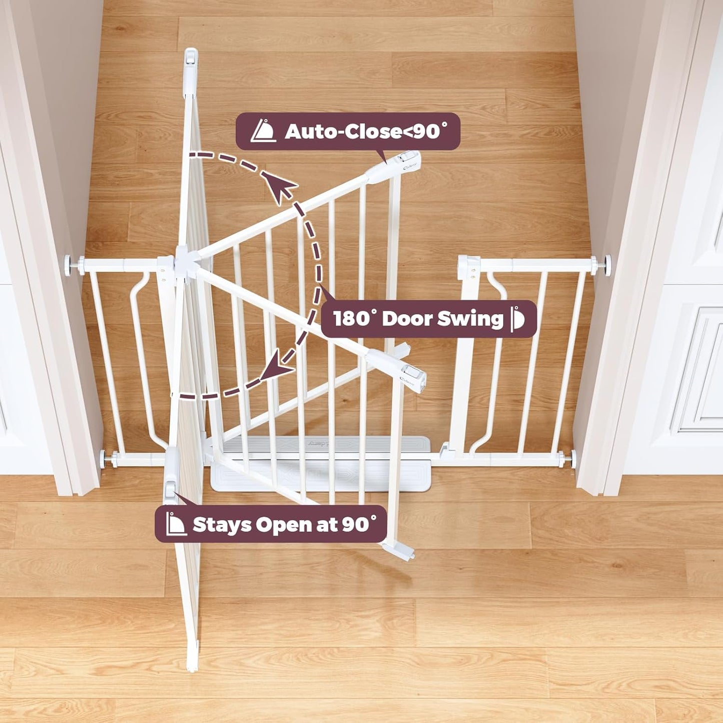 34" Extra Tall Baby Gate for Stairs, Auto Close Stroller Friendly Dog Gate Indoor for Doorways, Pressure Mounted 29"-51" W Baby Gate, Easy Walk Through Gate for Children & Pets, White