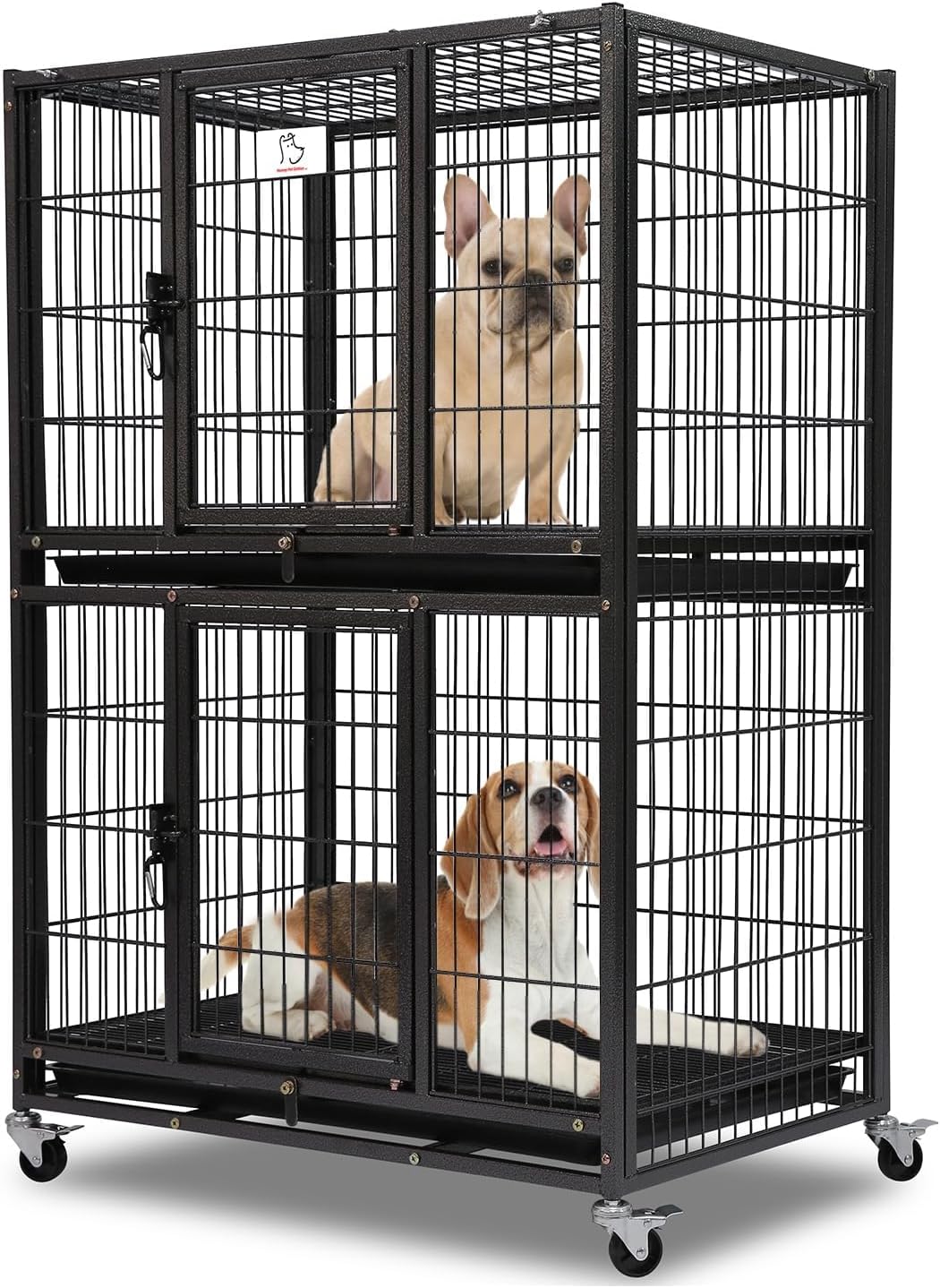 Homey Pet Two Packs 31 Inch Stackable Heavy Duty Dog Crate Cage Kennel with Four Lockable Wheels, Removable Tray, Escape Proof Wire Drop Dog Crates for Small Dogs (Two Tiers)