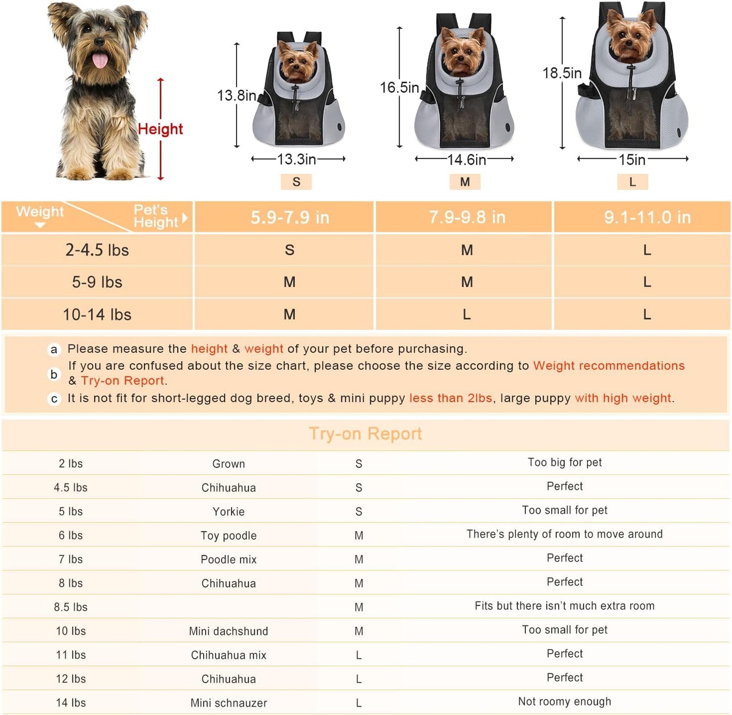 WOYYHO Pet Dog Carrier Backpack Small Dog Front Backpack Ventilated Mesh Dog Travel Back Pack with Safety Belt for Travel Hiking Cycling Outdoor Adventures (Size M: 5-9 lbs, Grey)